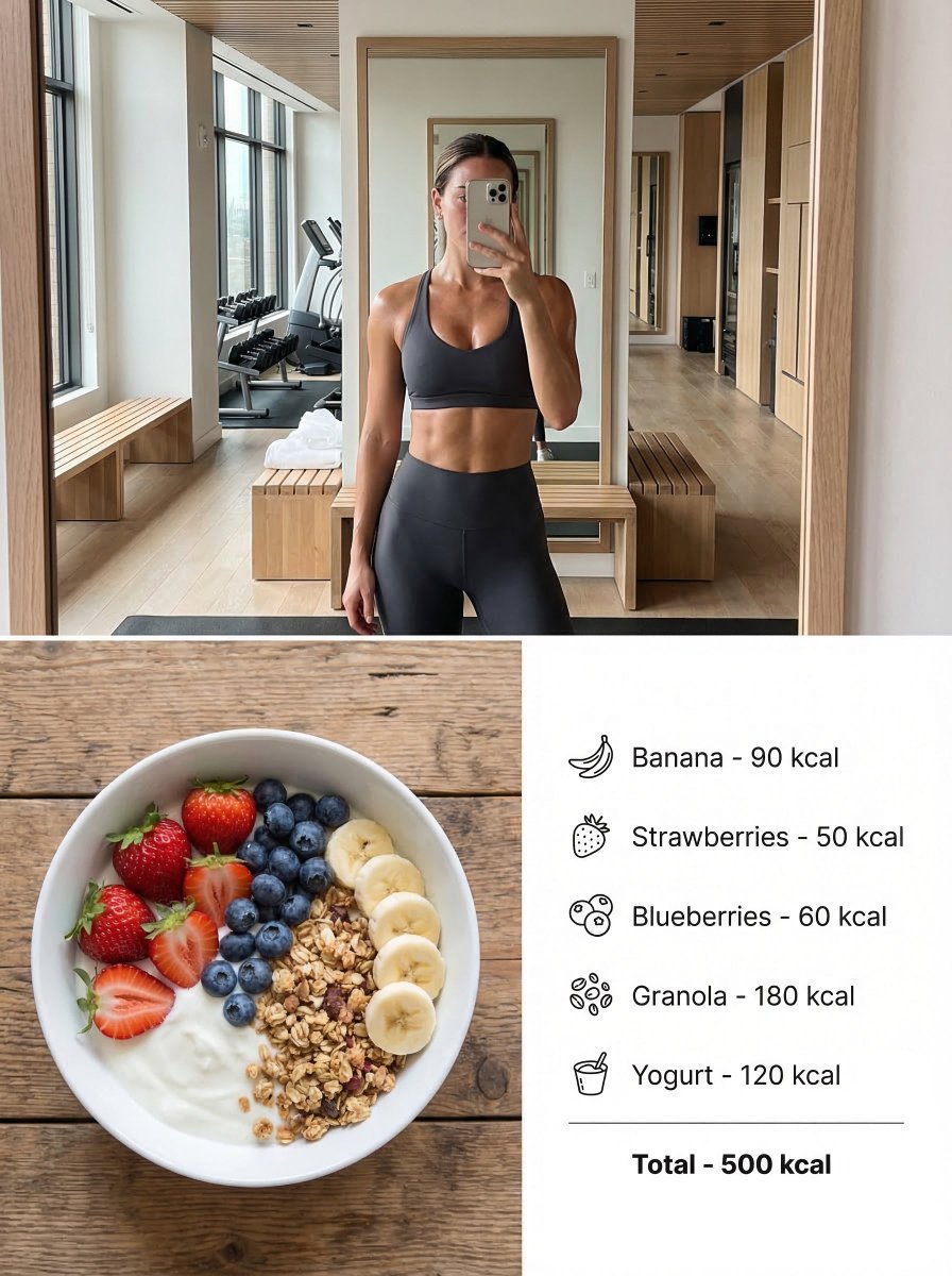 AIBoxBot最新教程：健康生活双场景：健身与饮食同框海报   | NanoBanana（附提示词） - AIBoxBot