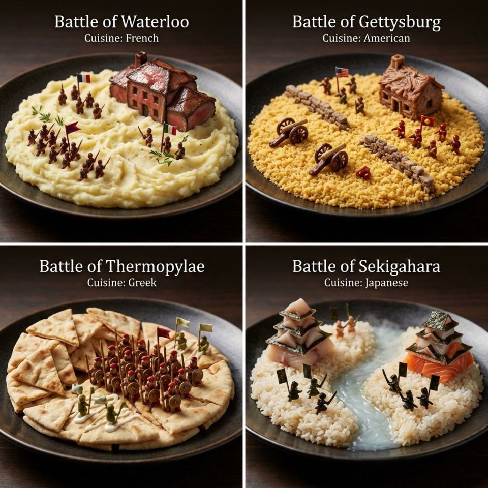 AIBoxBot最新教程：用可食材料重现名战役的四格盘饰 | NanoBanana（附提示词） - AIBoxBot