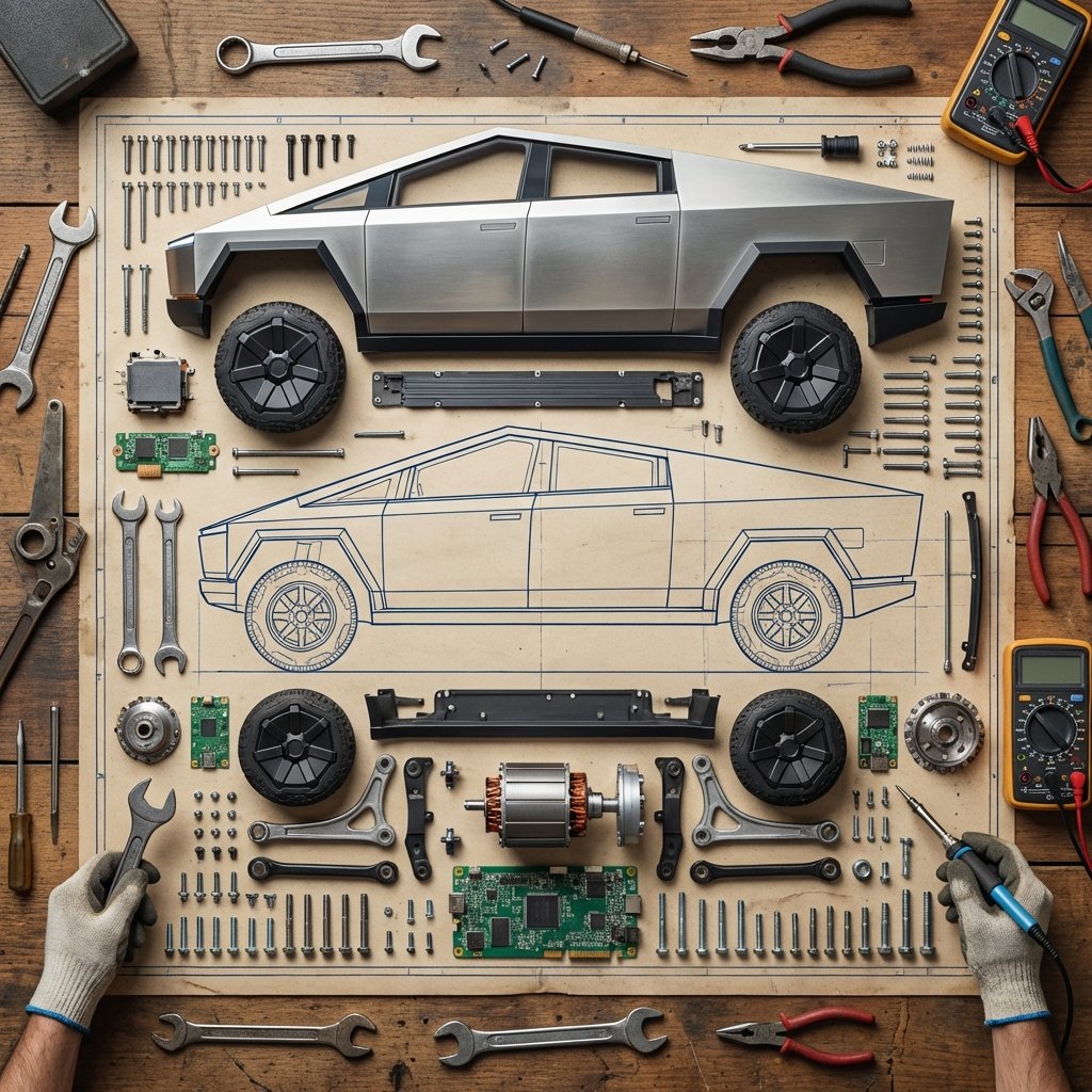 AIBoxBot场景实战：赛博皮卡“爆炸分解图”平铺构图示范｜Midjourney 构图提示词 - AIBoxBot