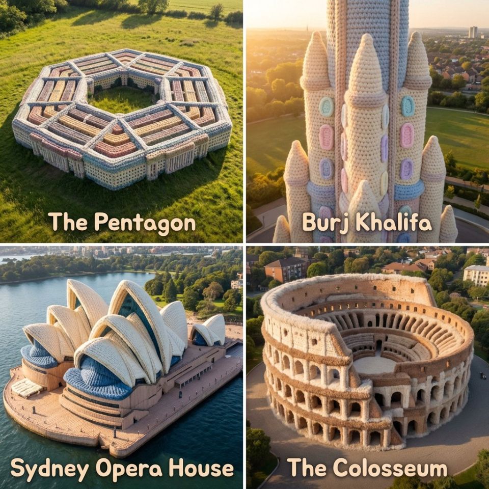 AIBoxBot视觉笔记：毛线重塑世界地标的趣味玩法｜NanoBanana 构图实操指南 - AIBoxBot