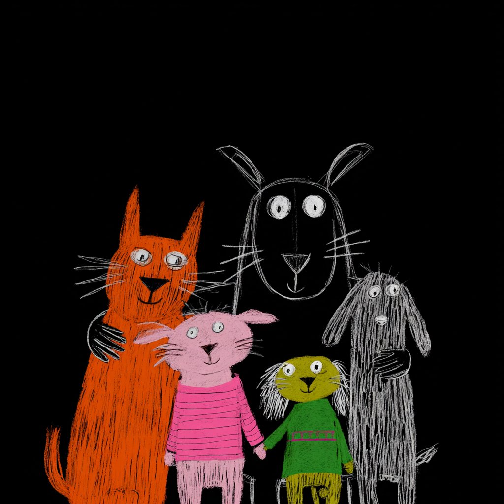 AIBoxBot构图进阶：极简黑底童趣插画风格参考｜Midjourney 提示词 - AIBoxBot