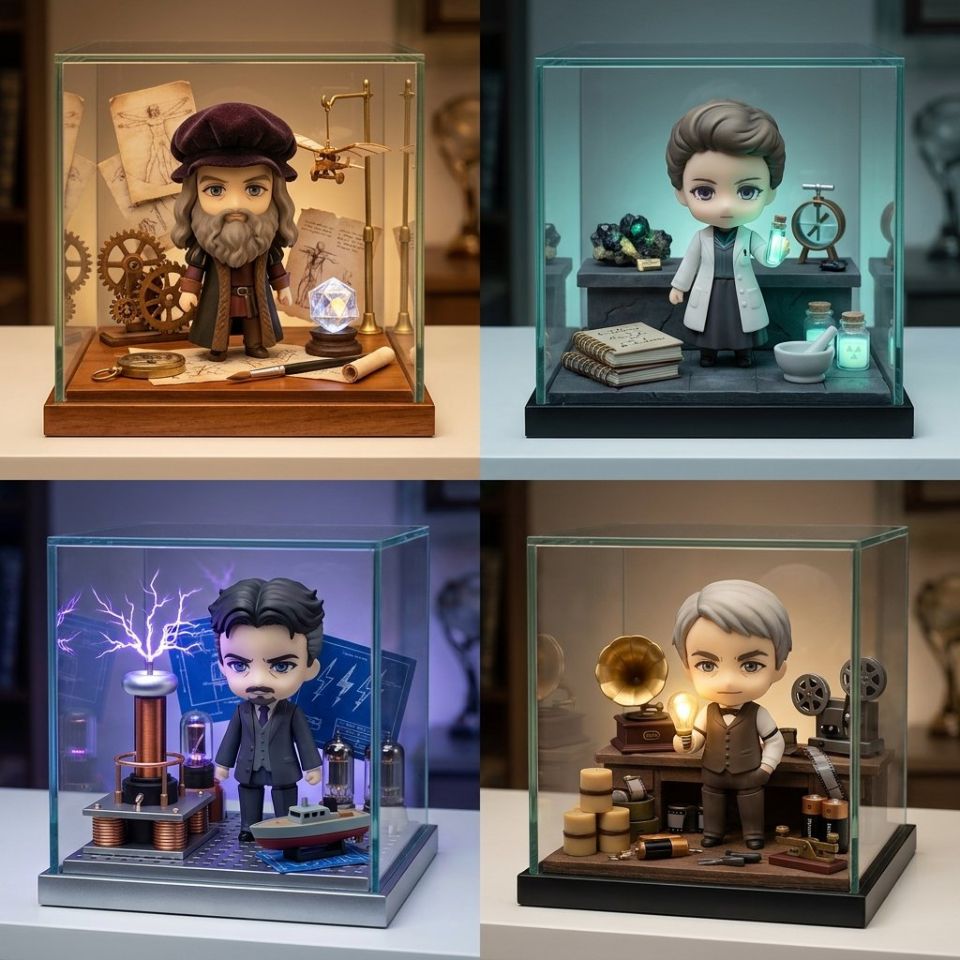 AIBoxBot最新教程：科学家变手办：发明家潮玩四宫格 | Midjourney（附提示词） - AIBoxBot