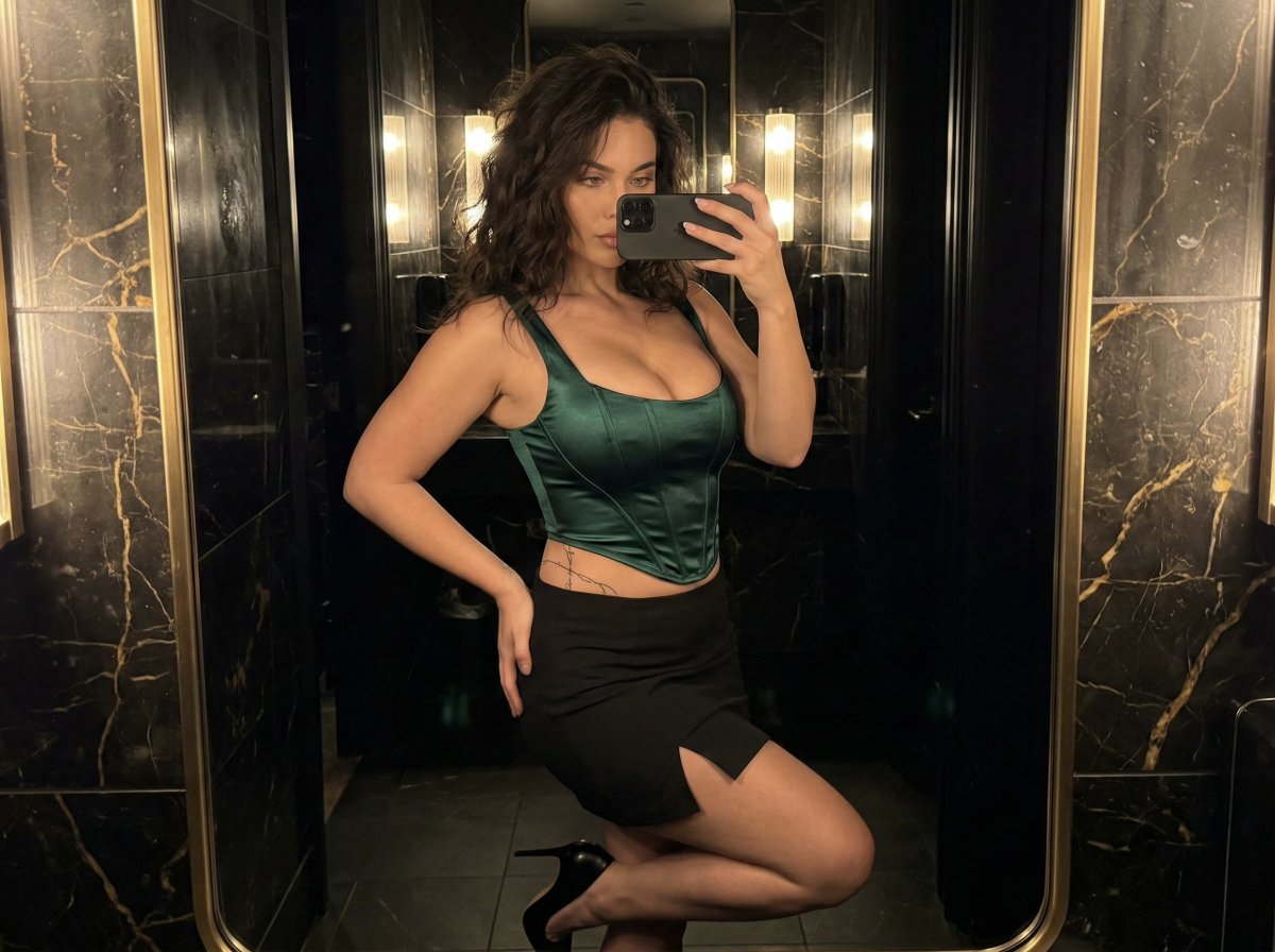 AIBoxBot构图进阶：浴室镜前自拍：网红感写实风格｜NanoBanana 提示词 - AIBoxBot