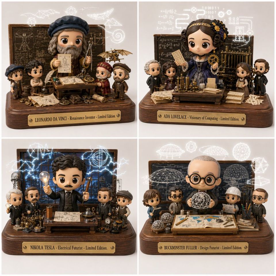 AIBoxBot构图进阶：历史未来学家的 2×2 网格肖像练习｜NanoBanana 提示词 - AIBoxBot