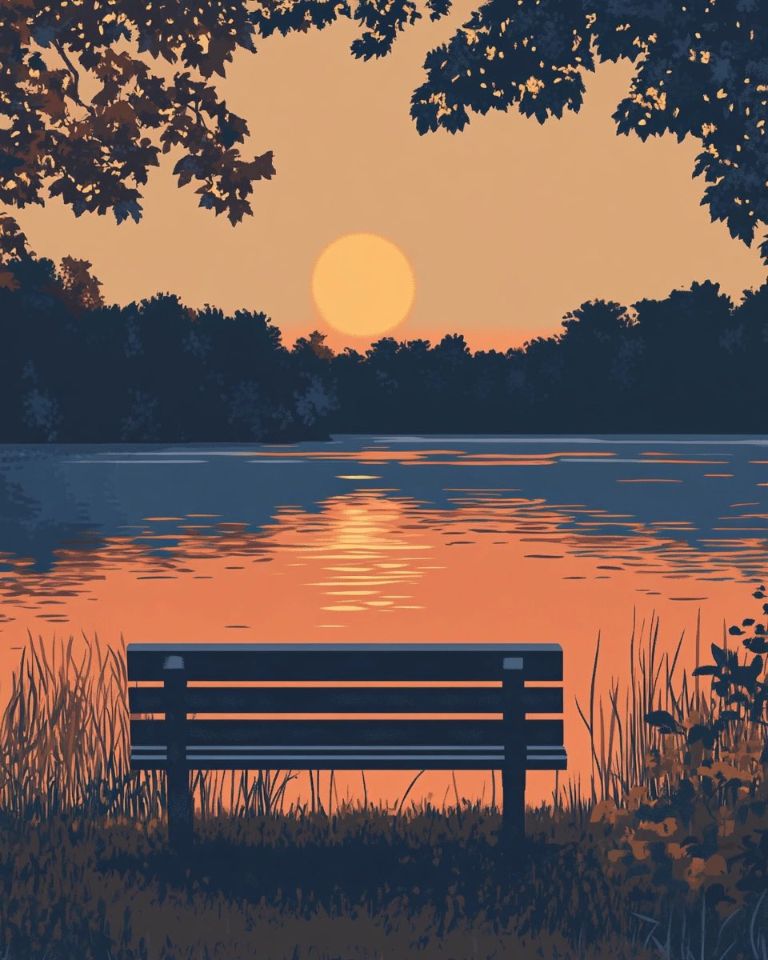 AIBoxBot场景实战：秋日湖畔极简插画风场景练习｜Midjourney 构图提示词 - AIBoxBot