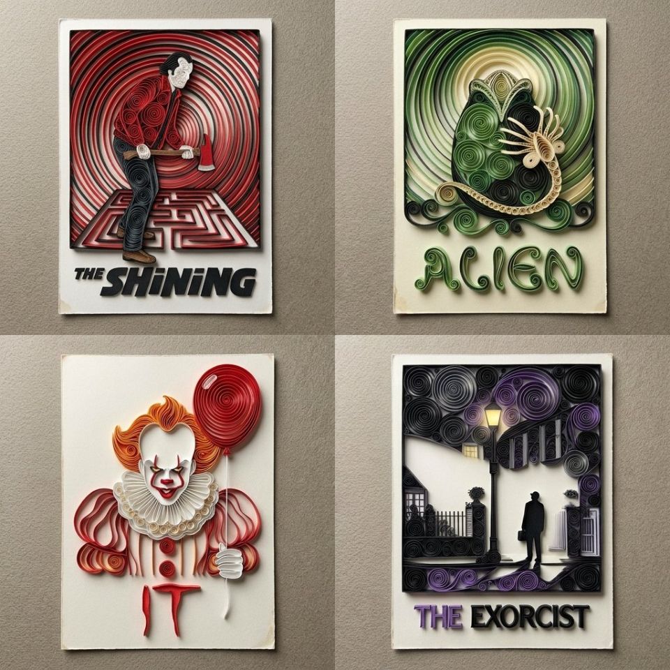 AIBoxBot创作练习：四部经典恐怖片的衍纸画风格拼贴｜NanoBanana 提示词分享 - AIBoxBot