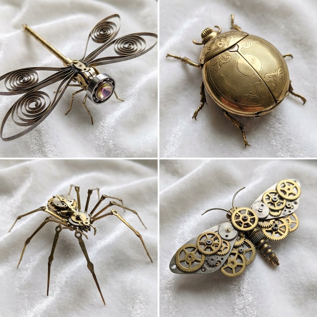 AIBoxBot构图进阶：机械腕表零件拼装的昆虫标本构图｜Midjourney 提示词 - AIBoxBot