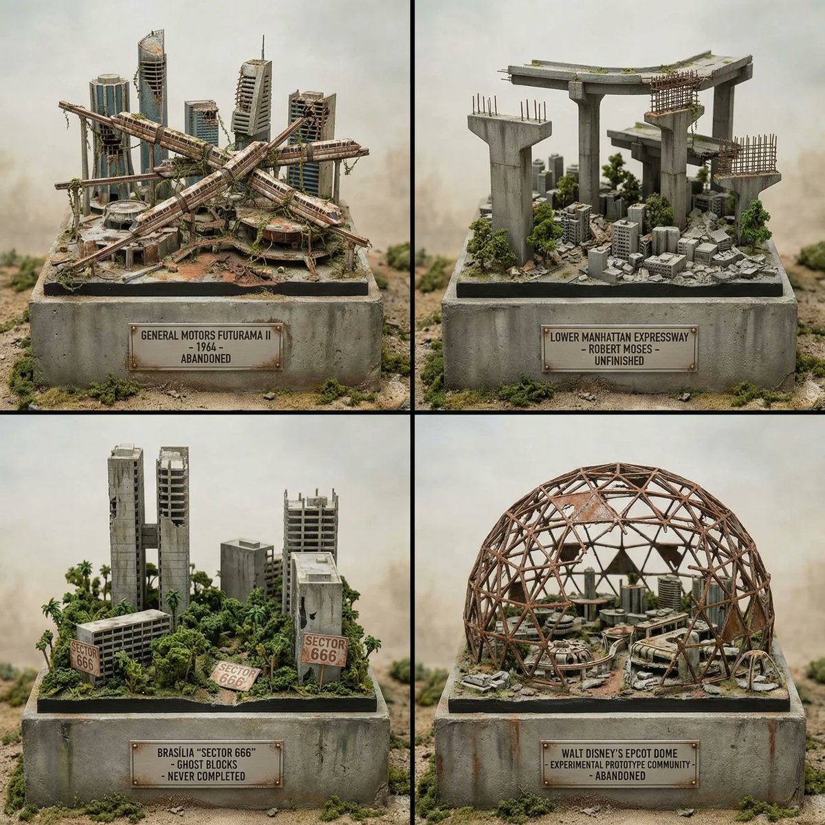 AIBoxBot视觉拆解：复古未来：1960s 废弃巨型计划微缩废墟｜Midjourney 教程 - AIBoxBot
