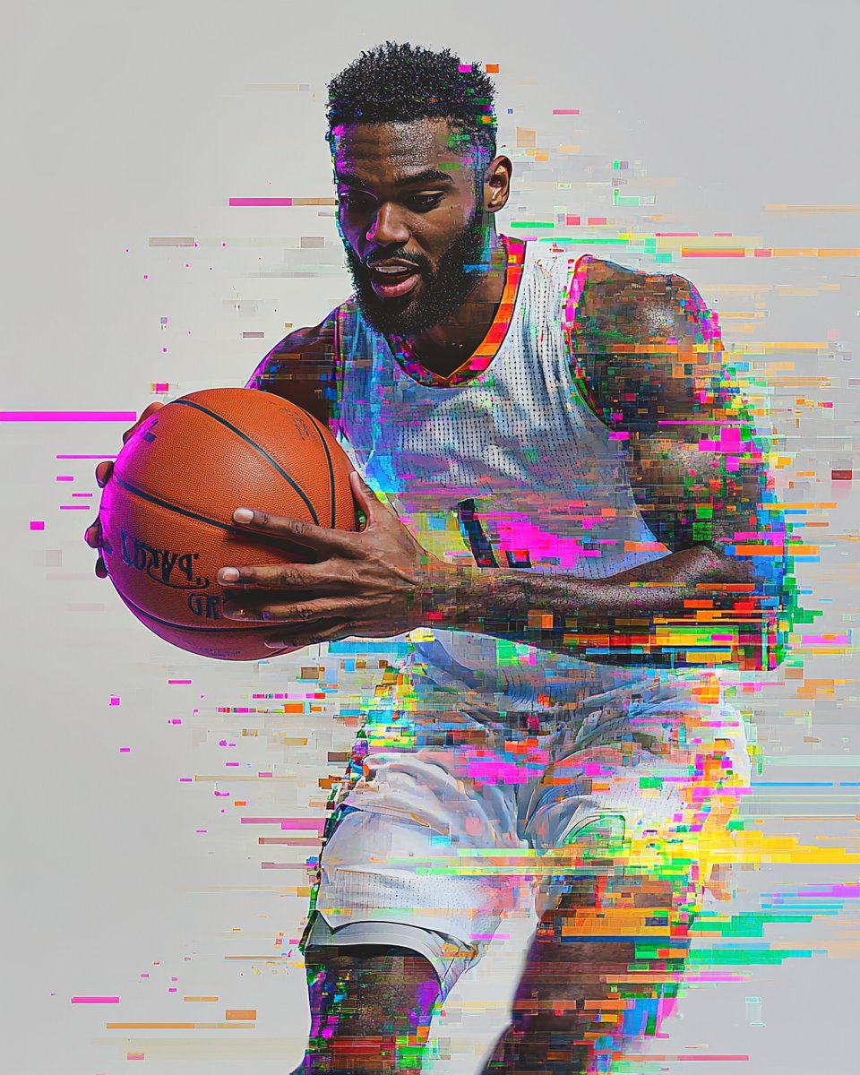 AIBoxBot创作练习：运动员像素崩坏：高质感故障艺术人像｜Midjourney 提示词分享 - AIBoxBot