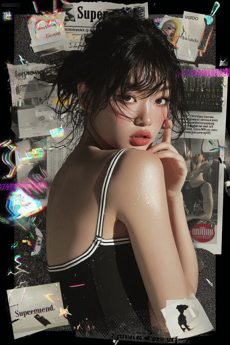 AIBoxBot创作练习：东亚女团感数码拼贴杂志封面｜Midjourney 提示词分享 - AIBoxBot