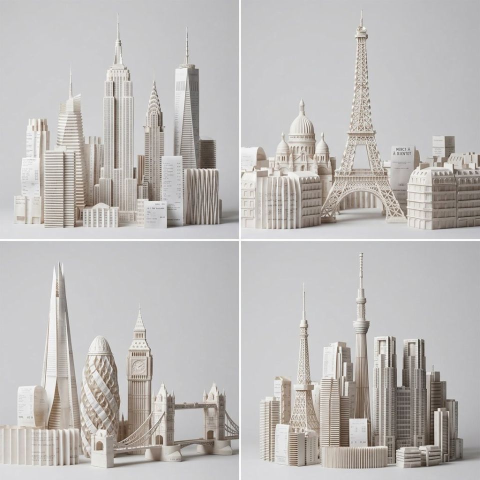 AIBoxBot视觉拆解：收据纸也能当画布：天际线雕塑风格｜NanoBanana 教程 - AIBoxBot