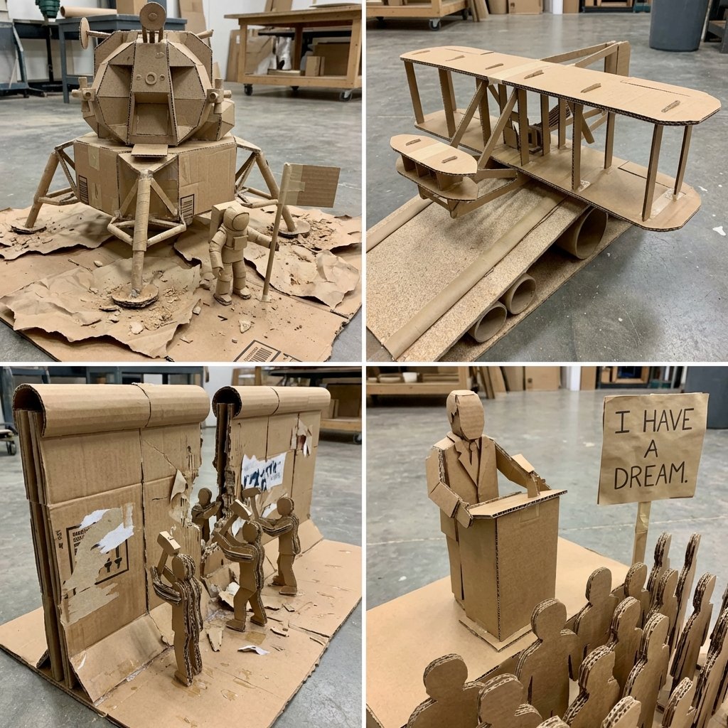 AIBoxBot最新教程：纸板质感重现 4 个历史名场面 | NanoBanana（附提示词） - AIBoxBot