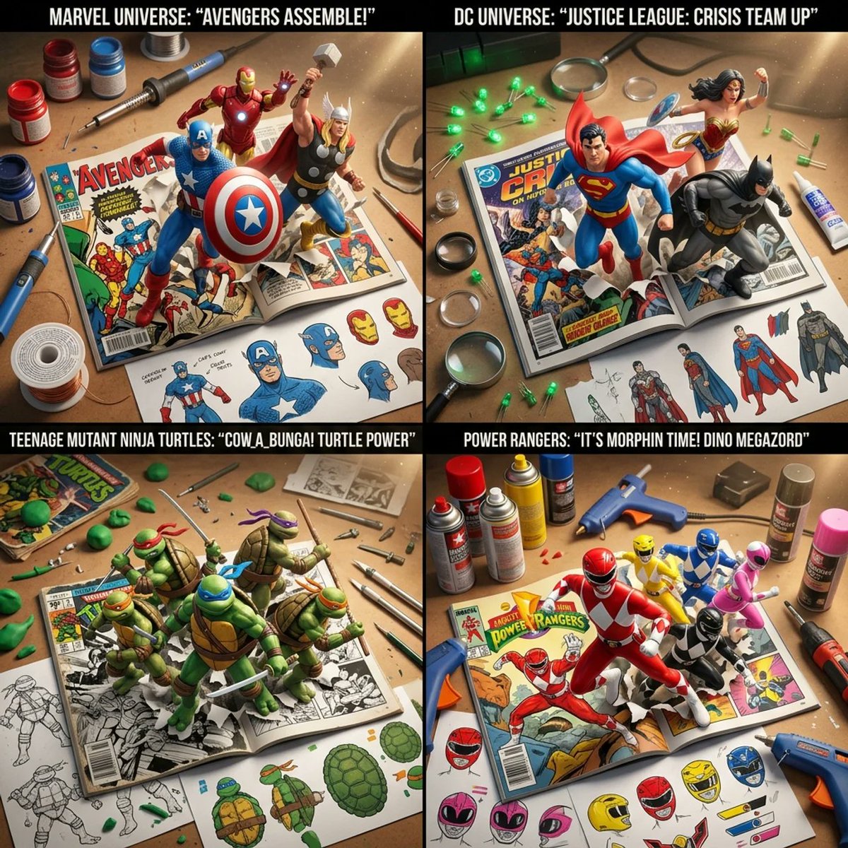 AIBoxBot视觉笔记：4大超级英雄宇宙·工作坊拼贴构图｜Midjourney 构图实操指南 - AIBoxBot