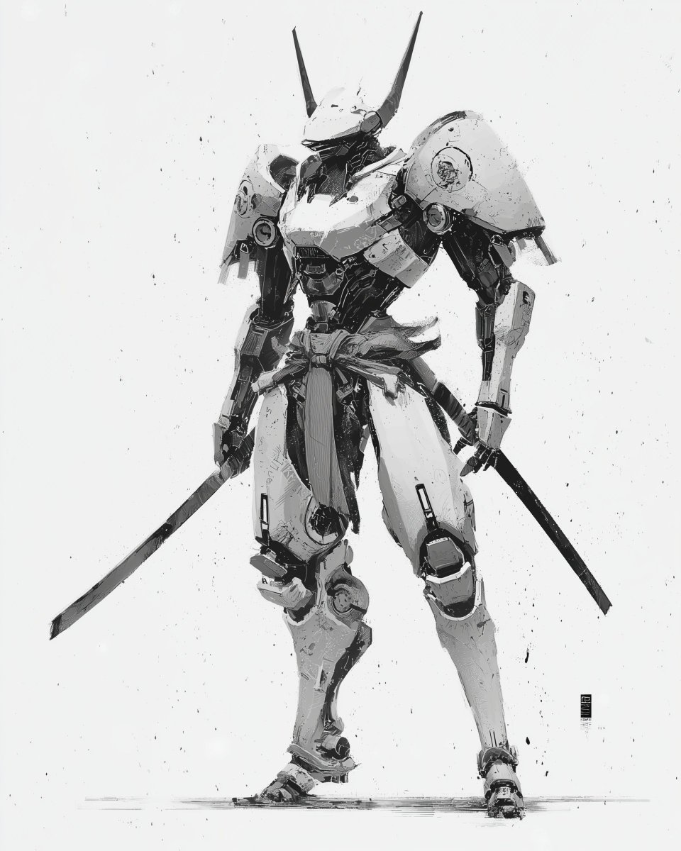 AIBoxBot视觉拆解：魅力机甲武士的极简黑白风格｜Midjourney 教程 - AIBoxBot