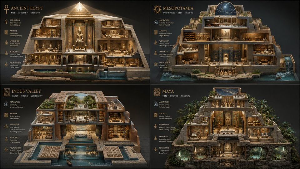 AIBoxBot案例解析：截面建筑可视化四大古文明｜Midjourney 提示词 - AIBoxBot