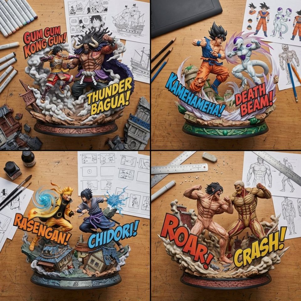 AIBoxBot最新教程：豪华树脂手办感的热血漫画对决图 | Midjourney（附提示词） - AIBoxBot