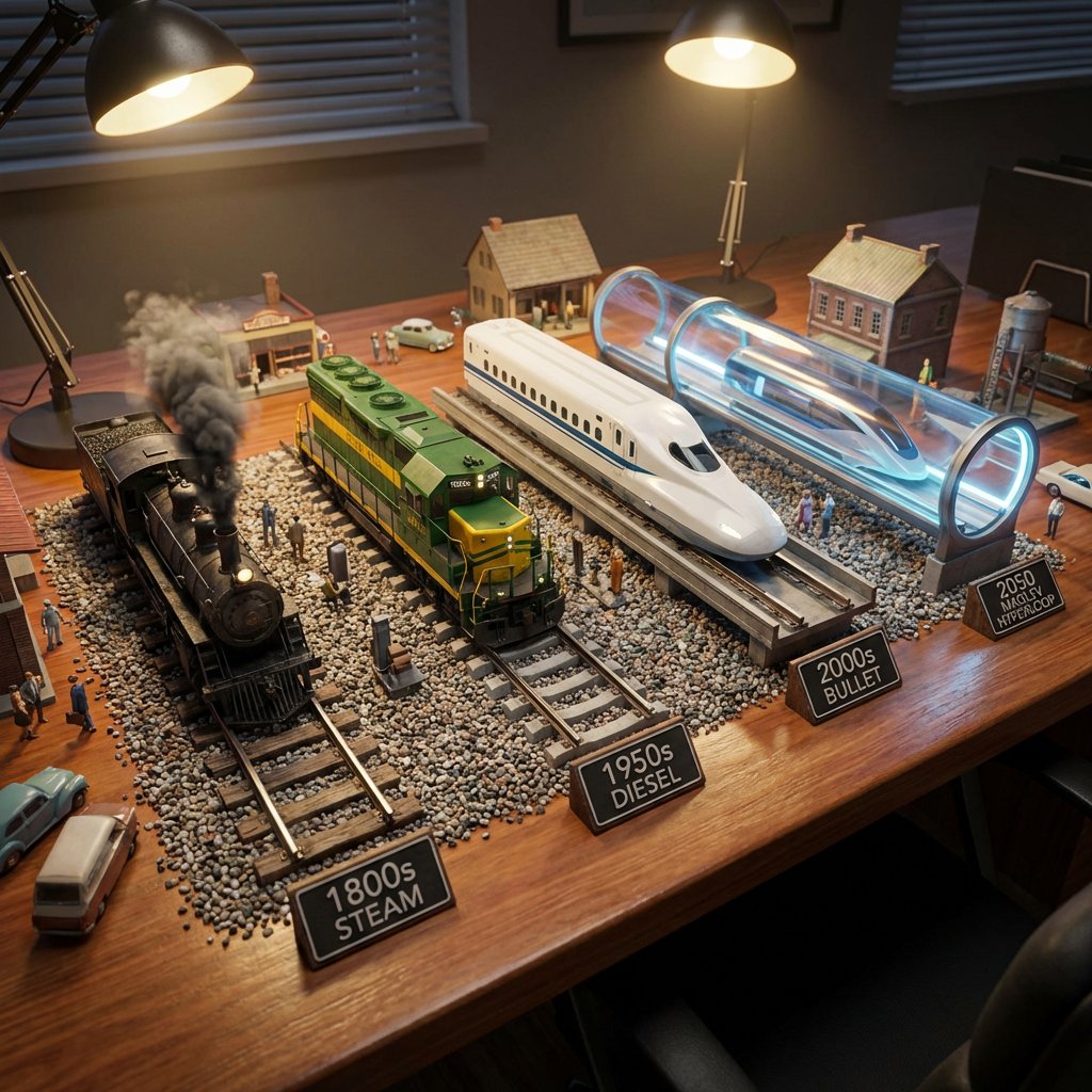 AIBoxBot最新教程：穿越时代的火车演化时间轴 | NanoBanana（附提示词） - AIBoxBot