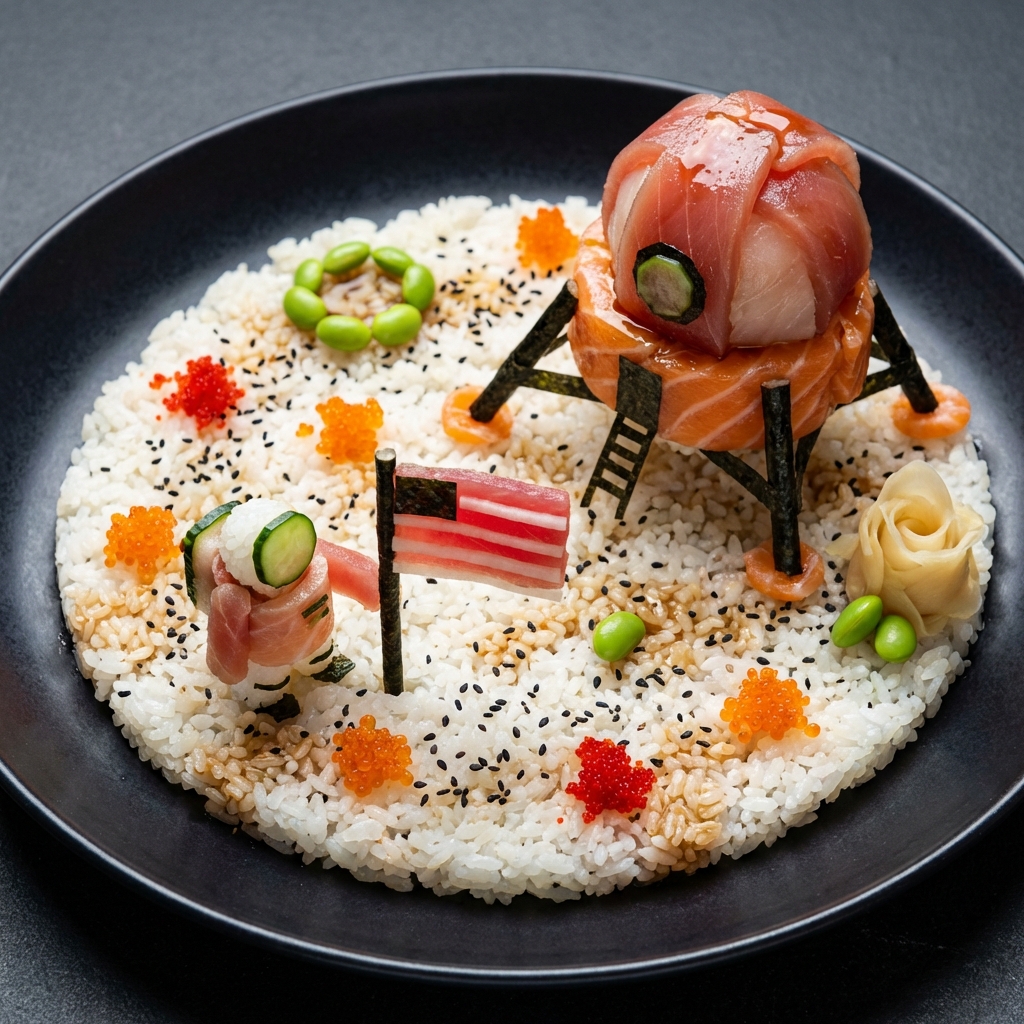 AIBoxBot构图拆解：登月瞬间变寿司：创意场景重构玩法｜NanoBanana 实操指南（附提示词） - AIBoxBot