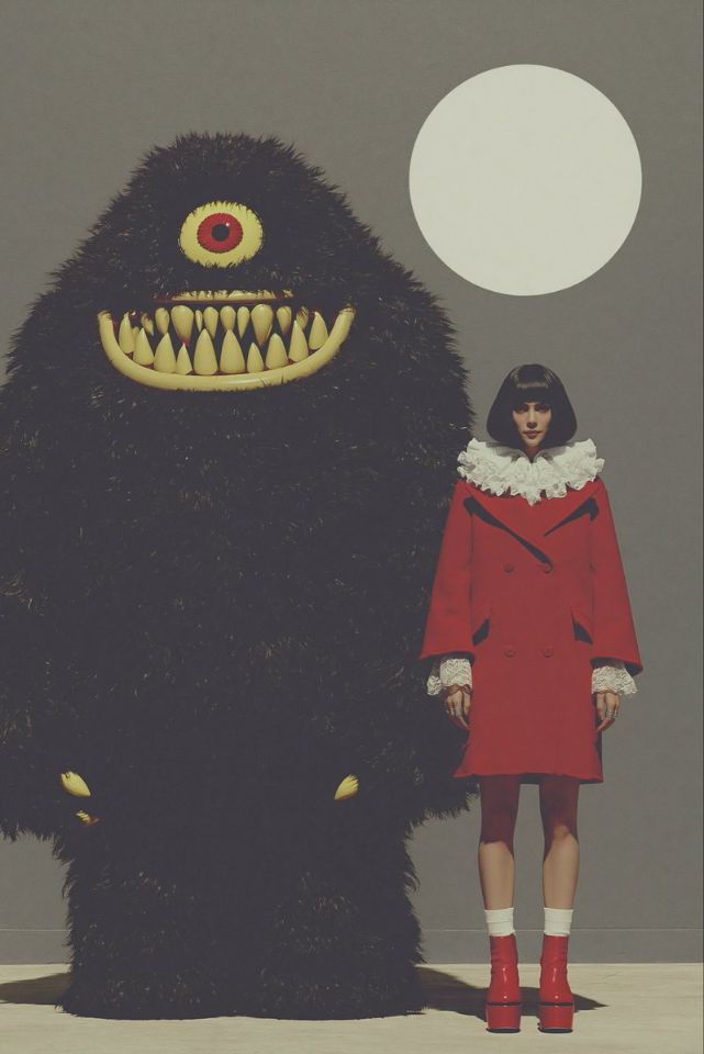 AIBoxBot创作练习：怪兽与女人：温柔怪物的时尚肖像｜Midjourney 提示词分享 - AIBoxBot