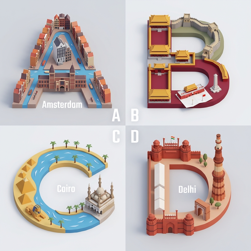 AIBoxBot最新教程：字母城市低多边形插画思路 | NanoBanana（附提示词） - AIBoxBot