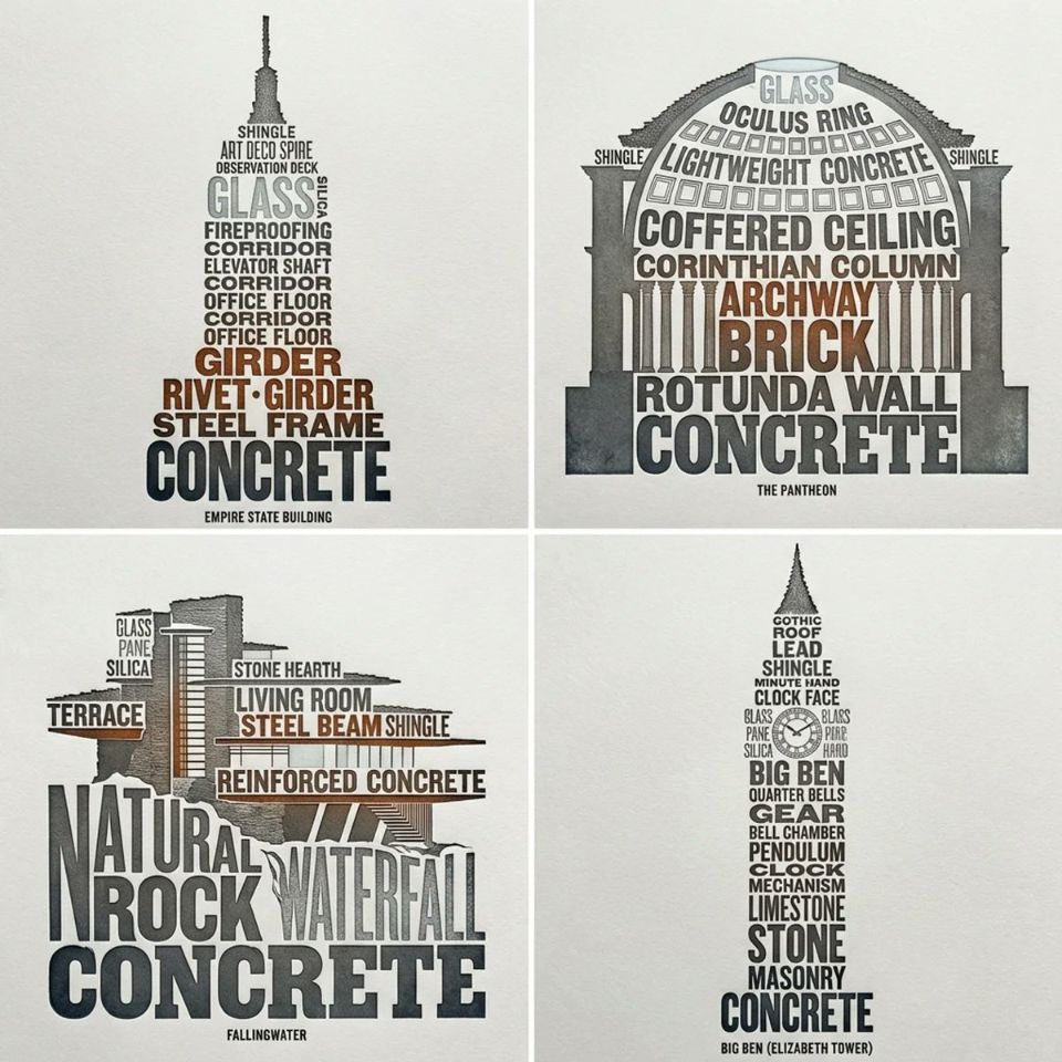 AIBoxBot创作练习：用建筑剖面图玩提示词：4 座地标的文字结构图｜NanoBanana 提示词分享 - AIBoxBot