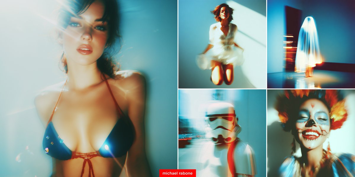 AIBoxBot案例解析：赛博幽灵重曝风：故障感双重曝光人像｜Midjourney 提示词 - AIBoxBot