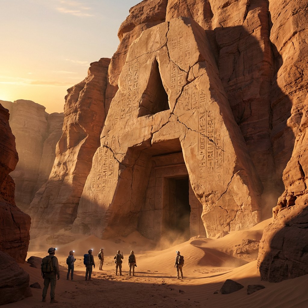 AIBoxBot视觉笔记：巨型石刻字母神殿：把字体当成遗迹来设计｜Midjourney 构图实操指南 - AIBoxBot