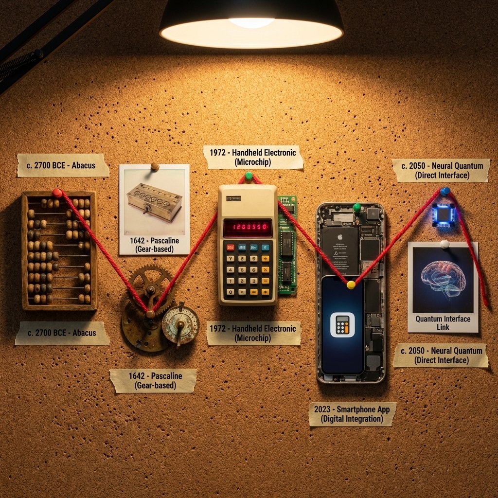 AIBoxBot风格练习：游戏设备与计算器的“实体时间线”画板｜NanoBanana 提示词分享 - AIBoxBot