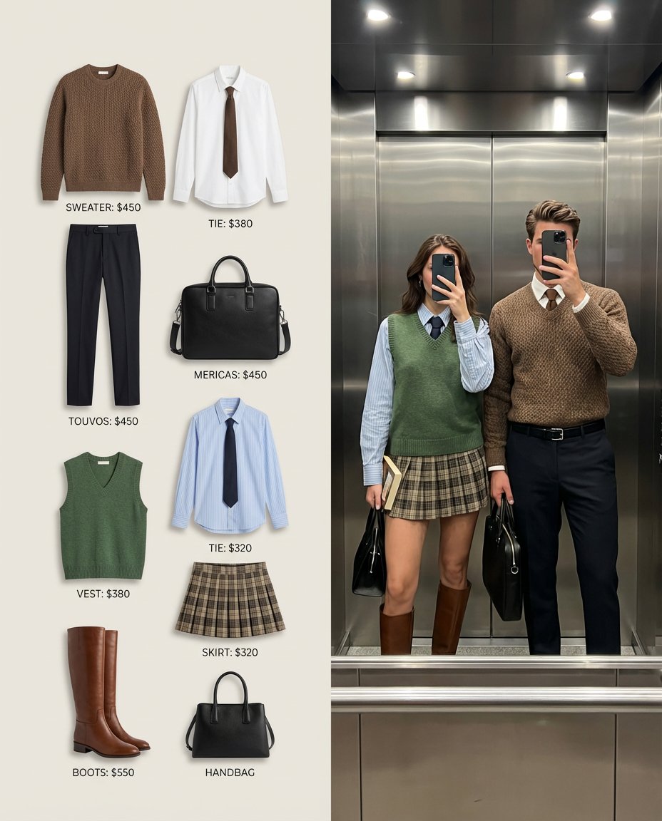 AIBoxBot视觉笔记：通勤电梯情侣照：编辑级时尚构图拆解｜Midjourney 构图实操指南 - AIBoxBot