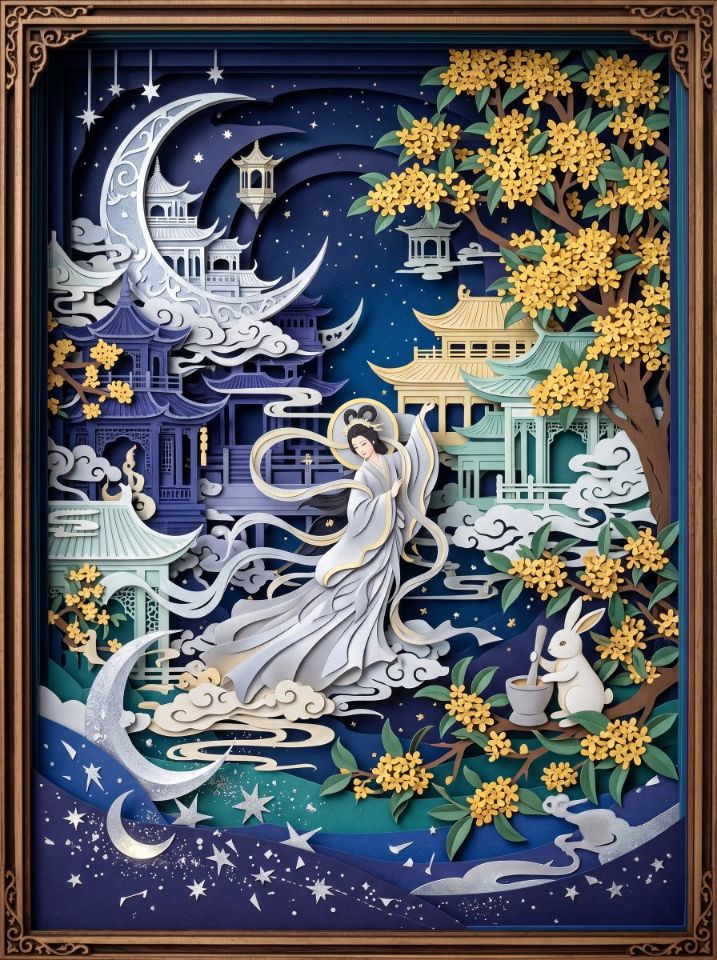 AIBoxBot视觉拆解：东方纸雕月宫：冷金与靛蓝的层次美感｜NanoBanana 教程 - AIBoxBot