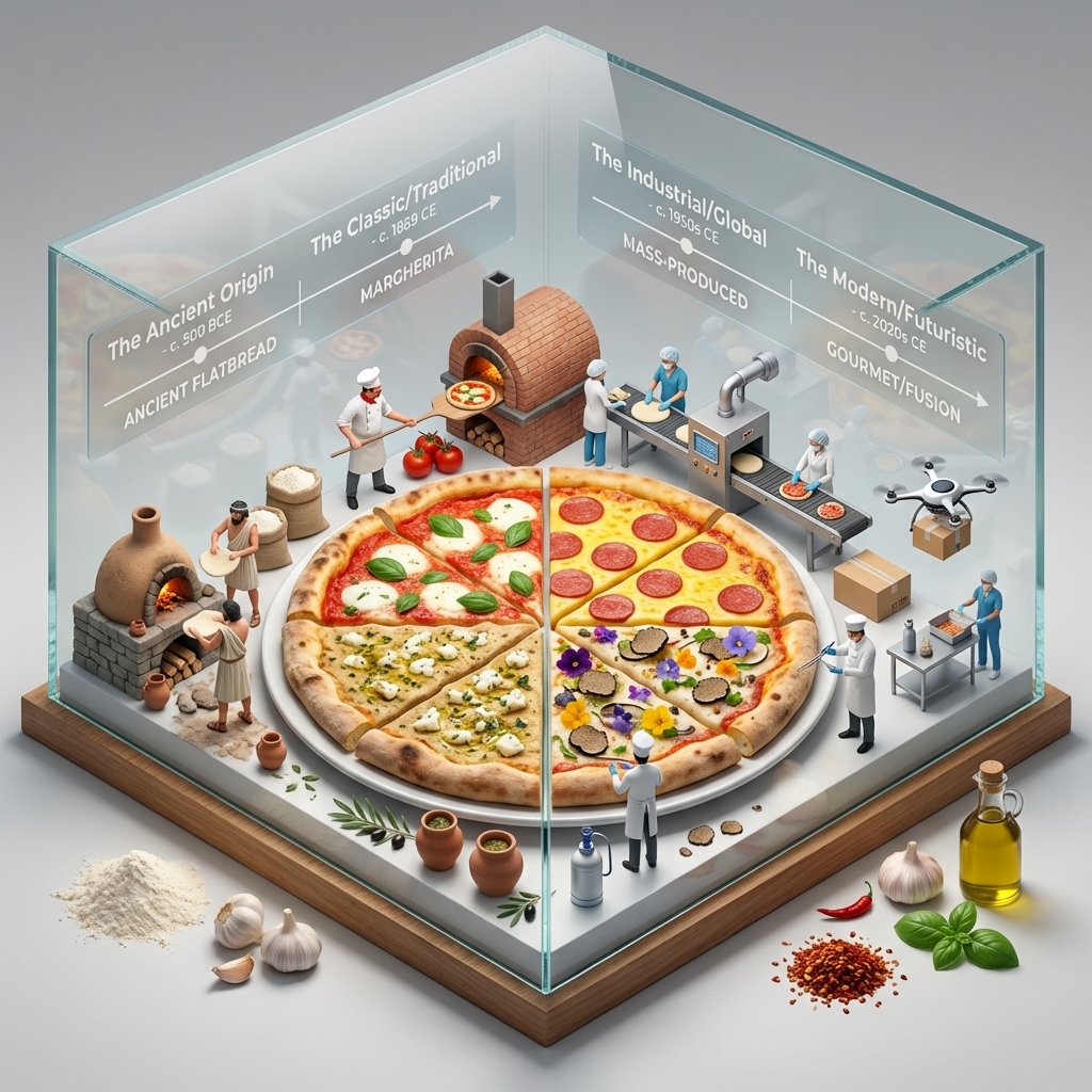 AIBoxBot最新教程：披萨演化时间轴：玻璃博物馆立体小景 | NanoBanana（附提示词） - AIBoxBot