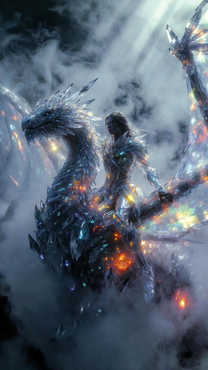 AIBoxBot构图拆解：水晶巨龙骑士的后电影级幻想质感｜Midjourney 实操指南（附提示词） - AIBoxBot