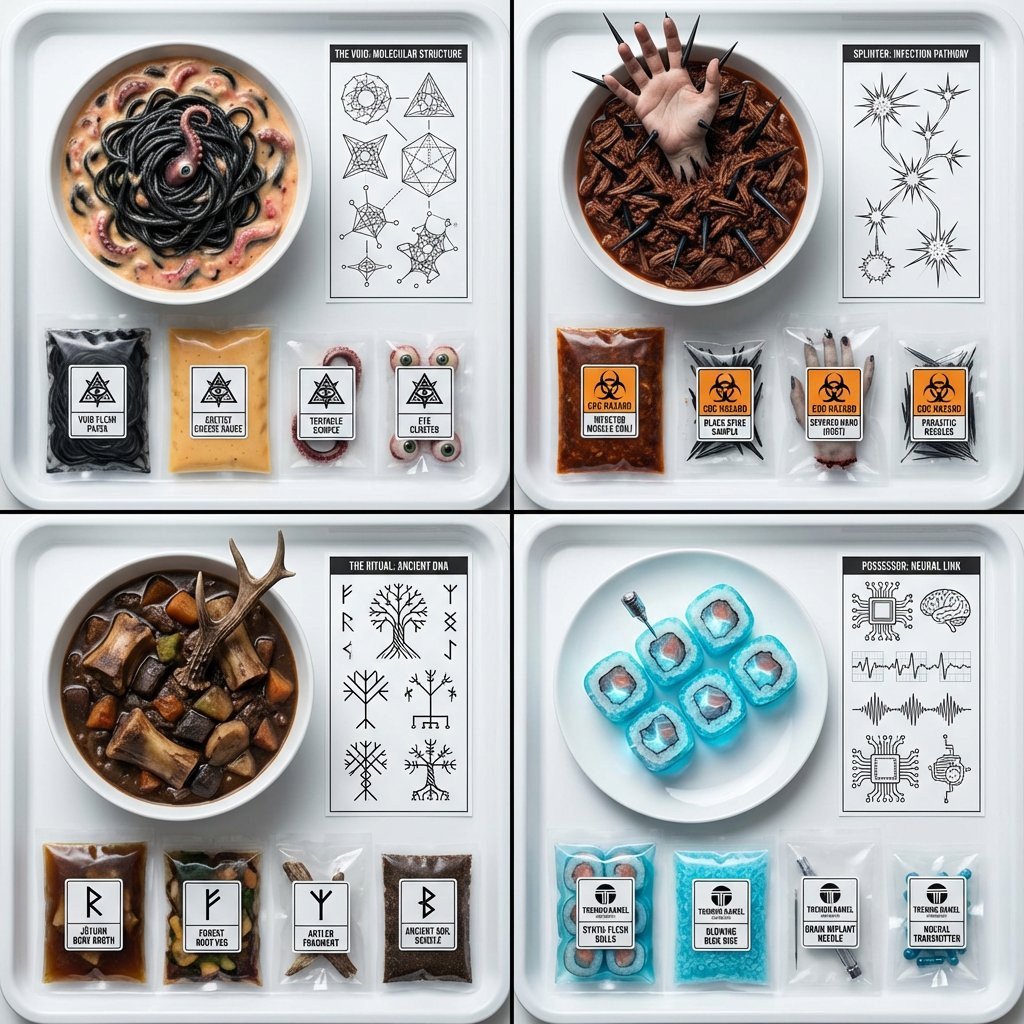 AIBoxBot视觉拆解：恐怖电影 × 美食融合的创意图格｜Midjourney 教程 - AIBoxBot