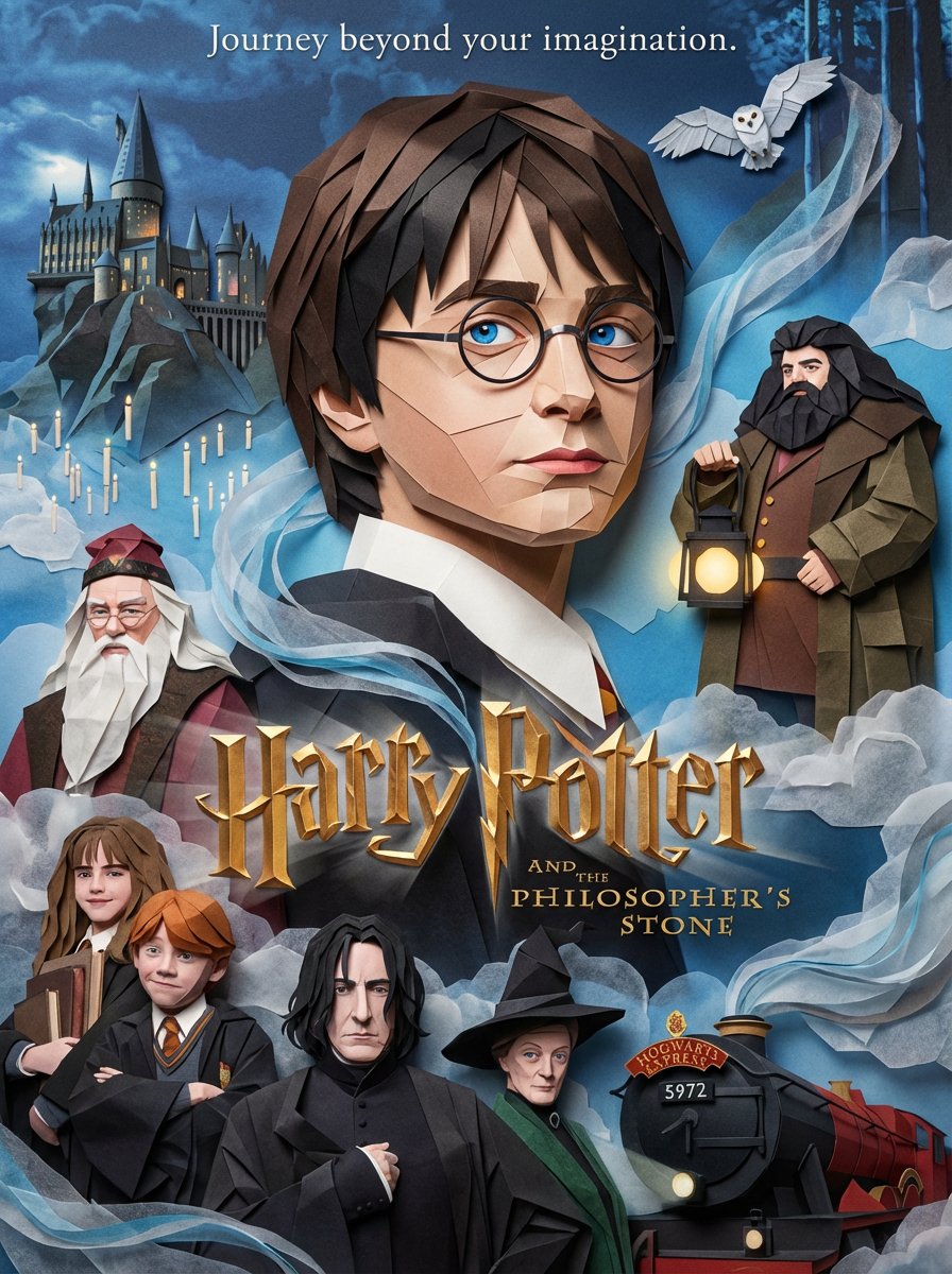 AIBoxBot最新教程：折纸风格哈利波特电影海报改造 | NanoBanana（附提示词） - AIBoxBot