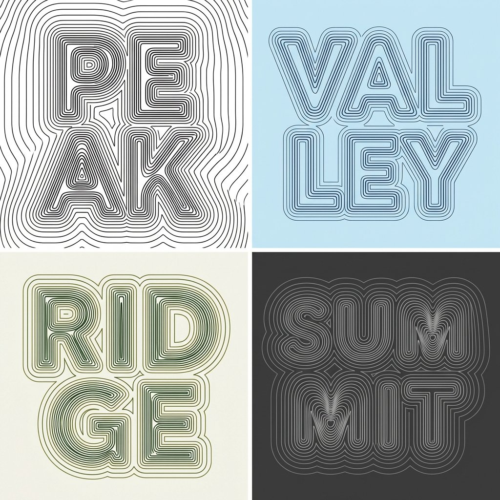 AIBoxBot构图进阶：迷幻地形字效：等高线叠加构成文字｜Midjourney 提示词 - AIBoxBot