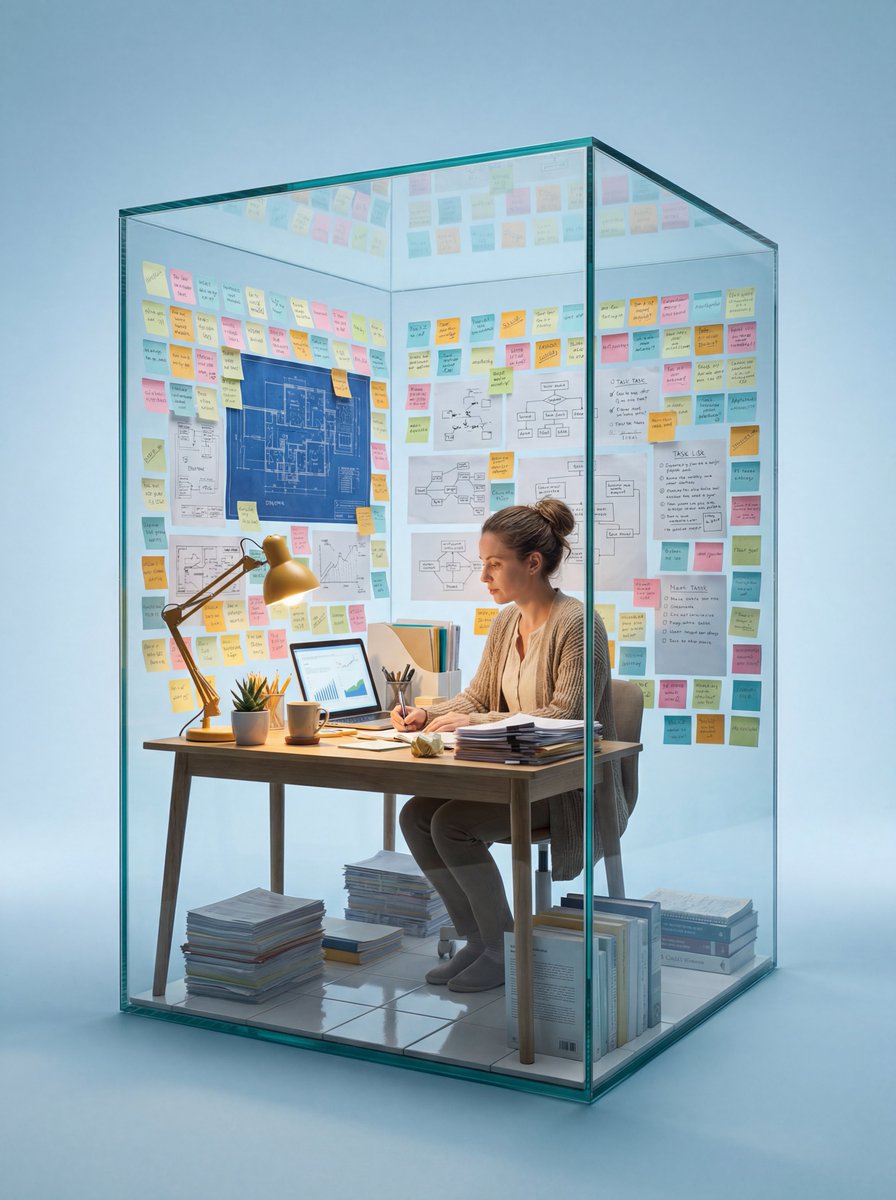 AIBoxBot场景实战：玻璃立方体里的微缩办公世界｜NanoBanana 构图提示词 - AIBoxBot