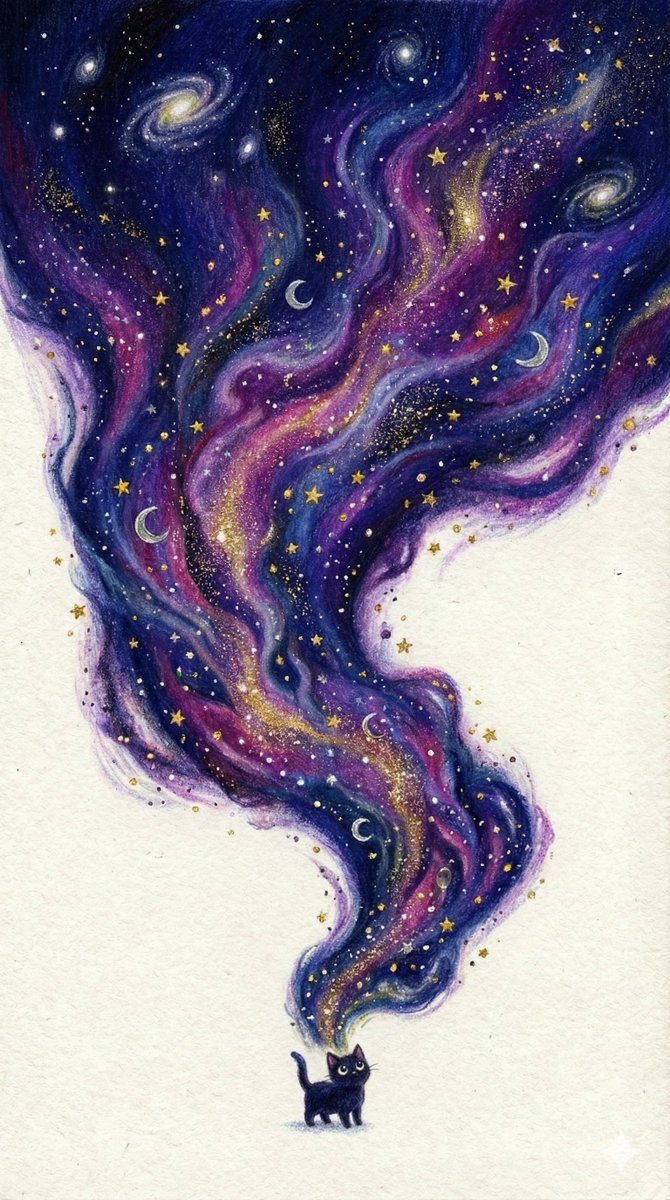 极致留白的手绘小黑猫构图 - AIBoxBot