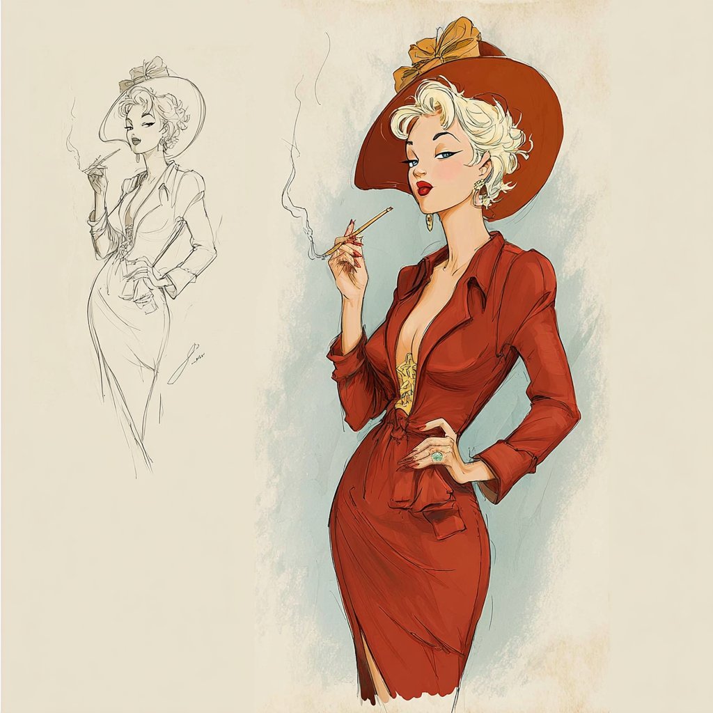 AIBoxBot最新教程：复古时尚插画风格：40–50年代 Pin-up 质感 | Midjourney（附提示词） - AIBoxBot