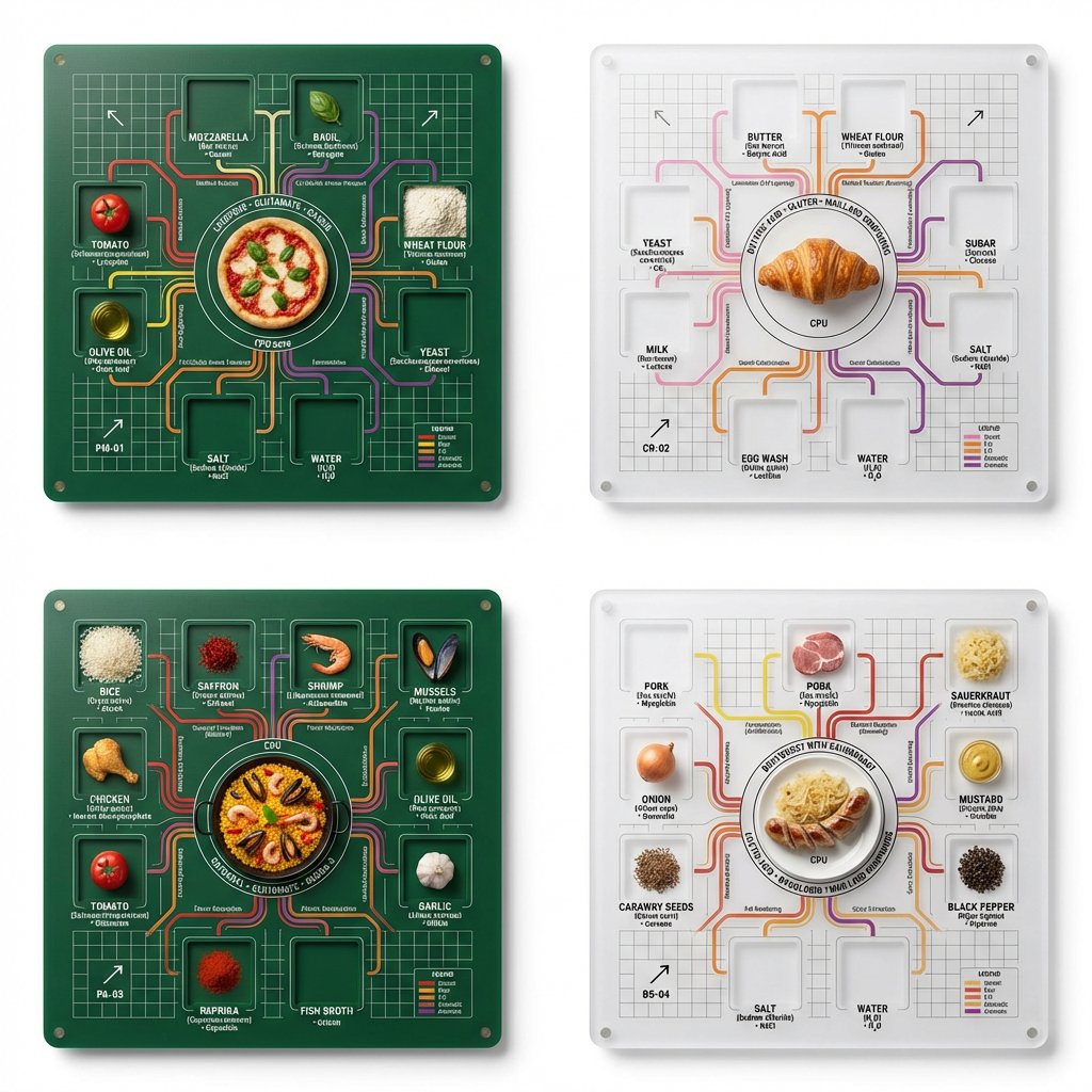 AIBoxBot风格练习：用拆解风画出「食物电路板」海报｜NanoBanana 提示词分享 - AIBoxBot