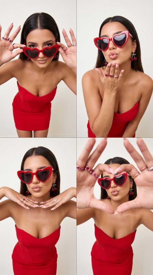 AIBoxBot最新教程：奢华红心墨镜 editorial 网格海报 | NanoBanana（附提示词） - AIBoxBot