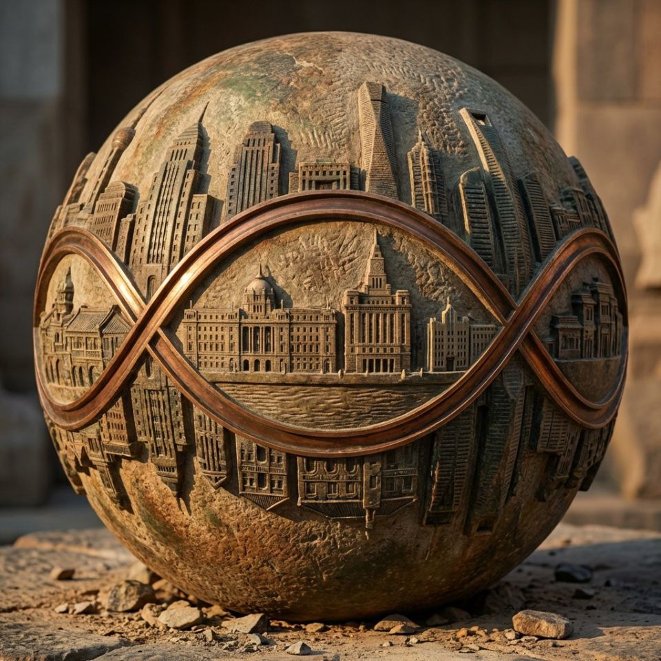 AIBoxBot视觉笔记：浮雕石球里的永恒城市纪念碑｜Midjourney 构图实操指南 - AIBoxBot