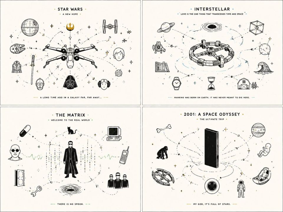 AIBoxBot视觉拆解：科幻电影 2x2 网格式封面设计解析｜Midjourney 教程 - AIBoxBot